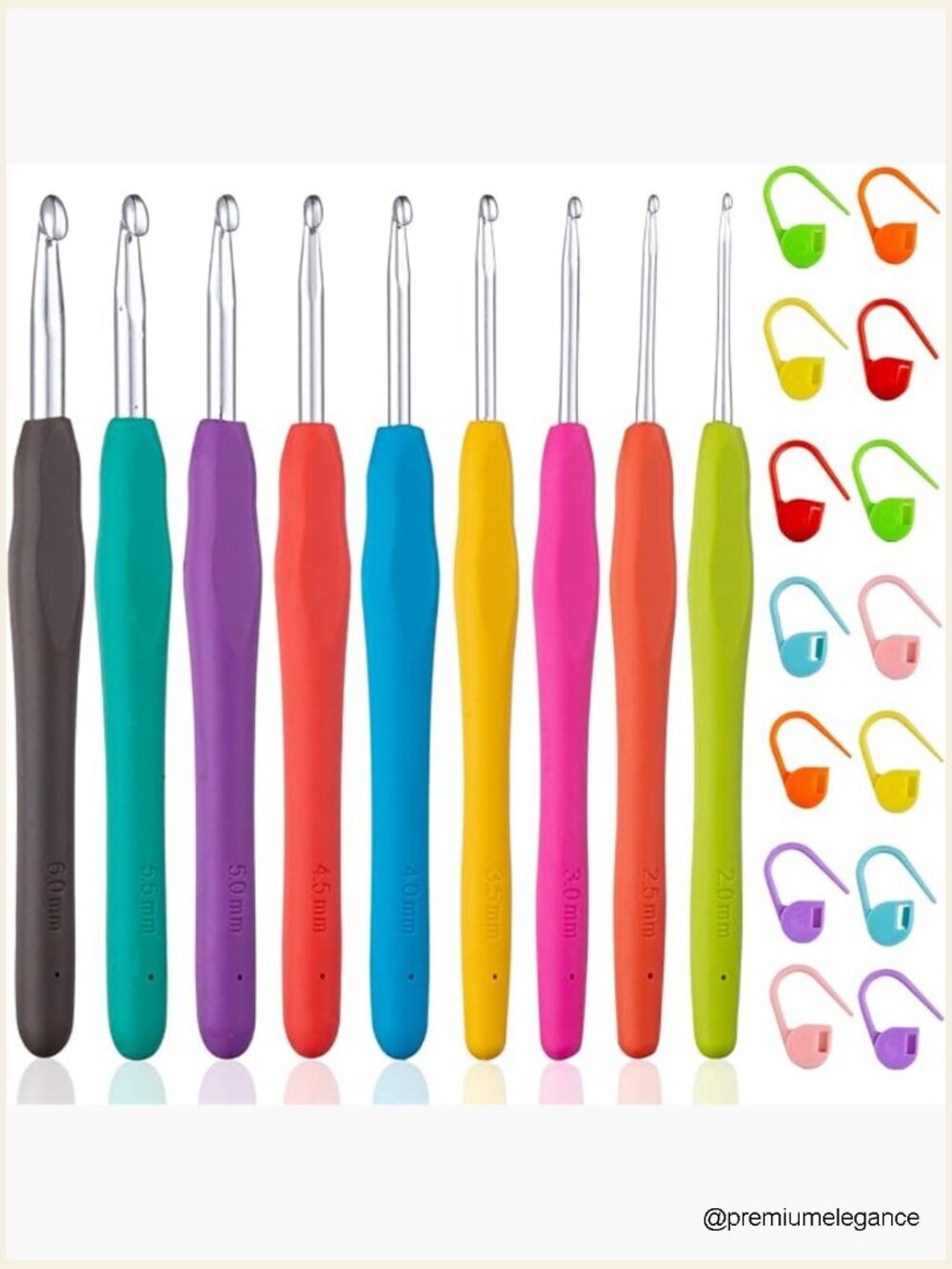 9-Piece Ergonomic Crochet Hook Set 2-6mm with Stitch Markers